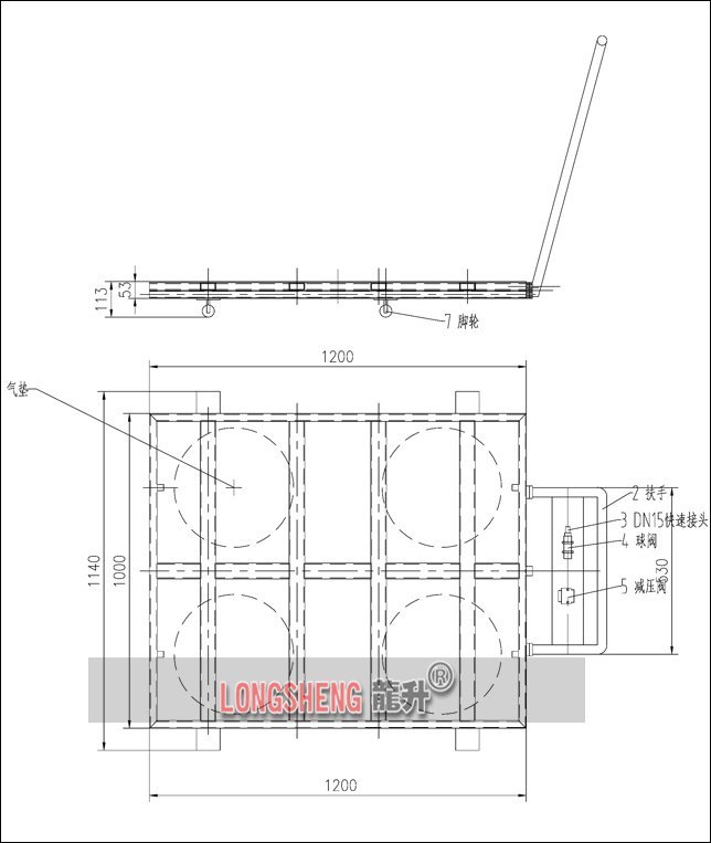 平闆(ban)氣(qi)墊搬(ban)運(yun)車(che)尺寸圖(tu)與部(bu)件(jian)名稱